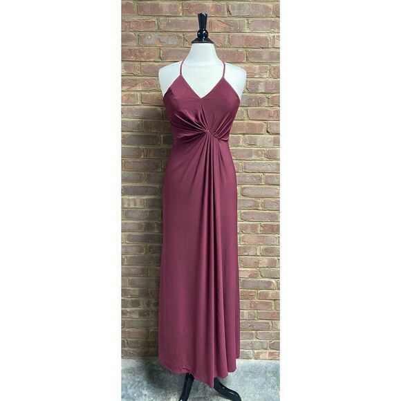 DB Studio Burgundy Spaghetti Strap Jersey Knit Maxi Evening Dress Size 4 - Picture 2 of 9